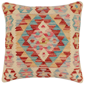 handmade Traditional Pillow Beige Rust Hand-Woven SQUARE 100% WOOL  Hand woven turkish pillow  2 x 2